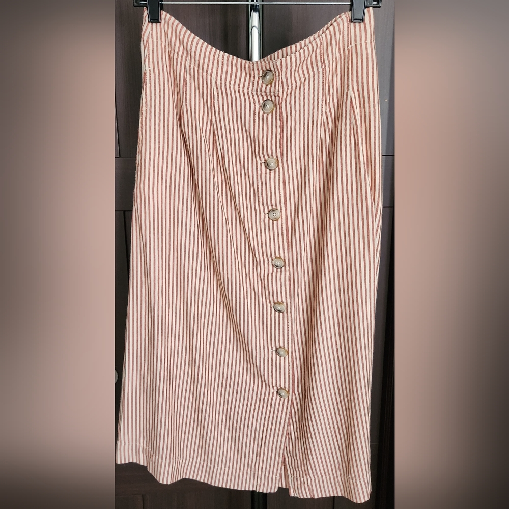 Madewell Midi Striped Buttoned Down Skirt Size 6